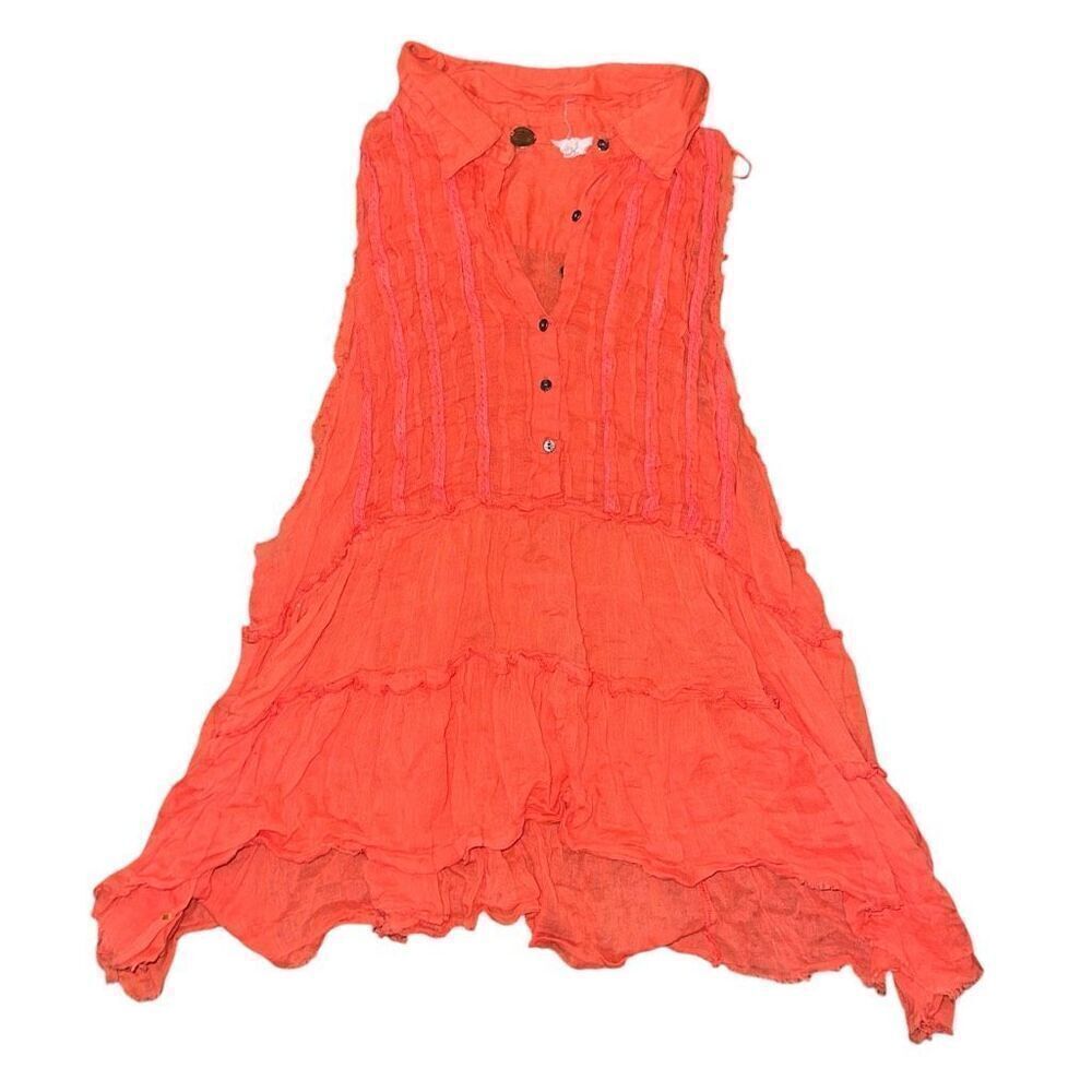 FREE PEOPLE FP One Empire Tiers Gauze Sleeveless Pleated Blouse Size S